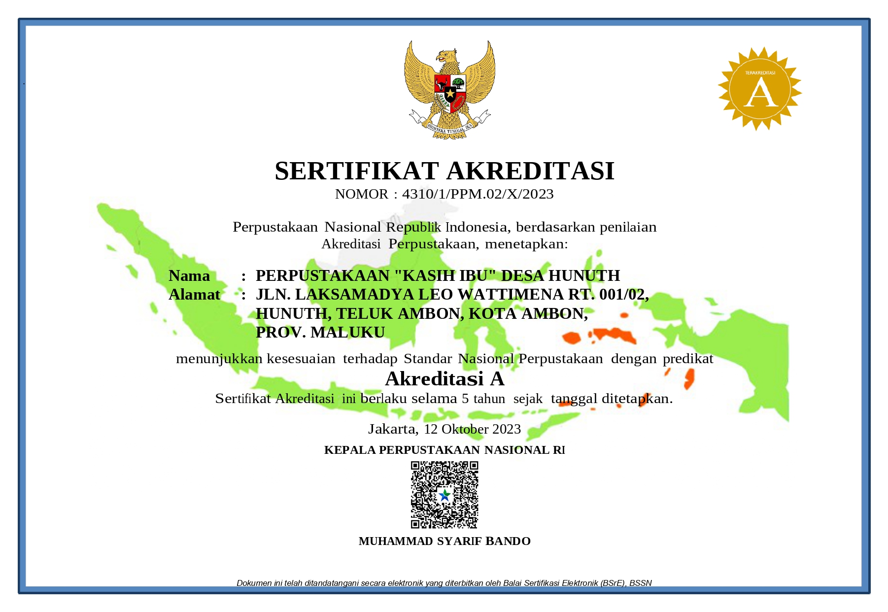Perpustakaan Desa Hunuth Raih Akreditasi "A" dari Perpusnas